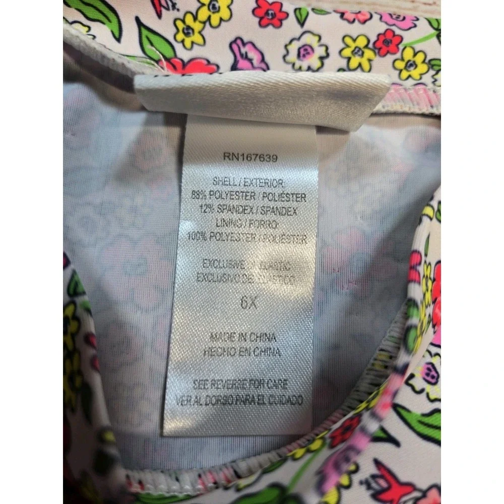Nicole Miller New York Girl's Floral  Print RashGuard Swim Top Size 6X Pink